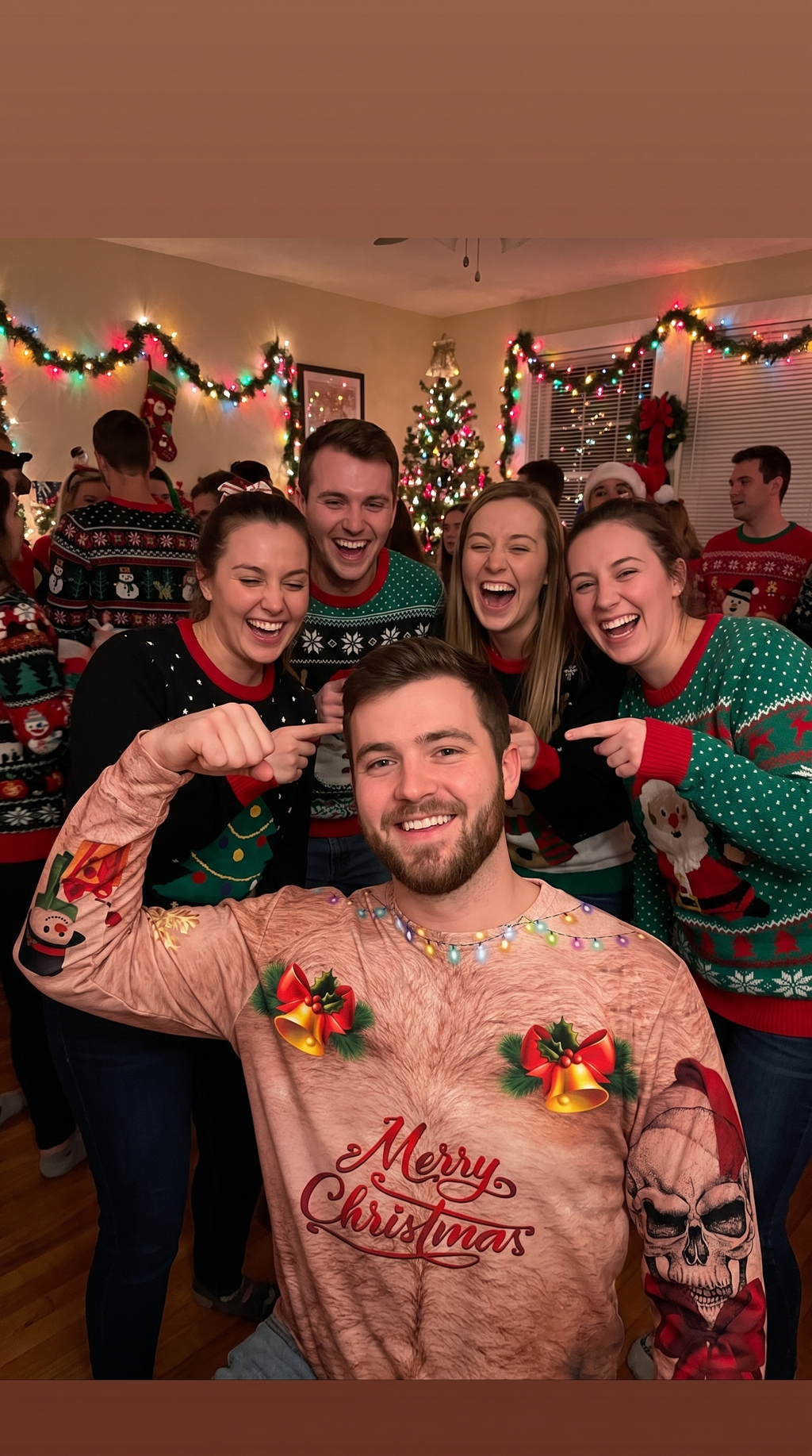 Funny 3D Ugly Christmas Sweater – Busty, Hairy Chest & Abs