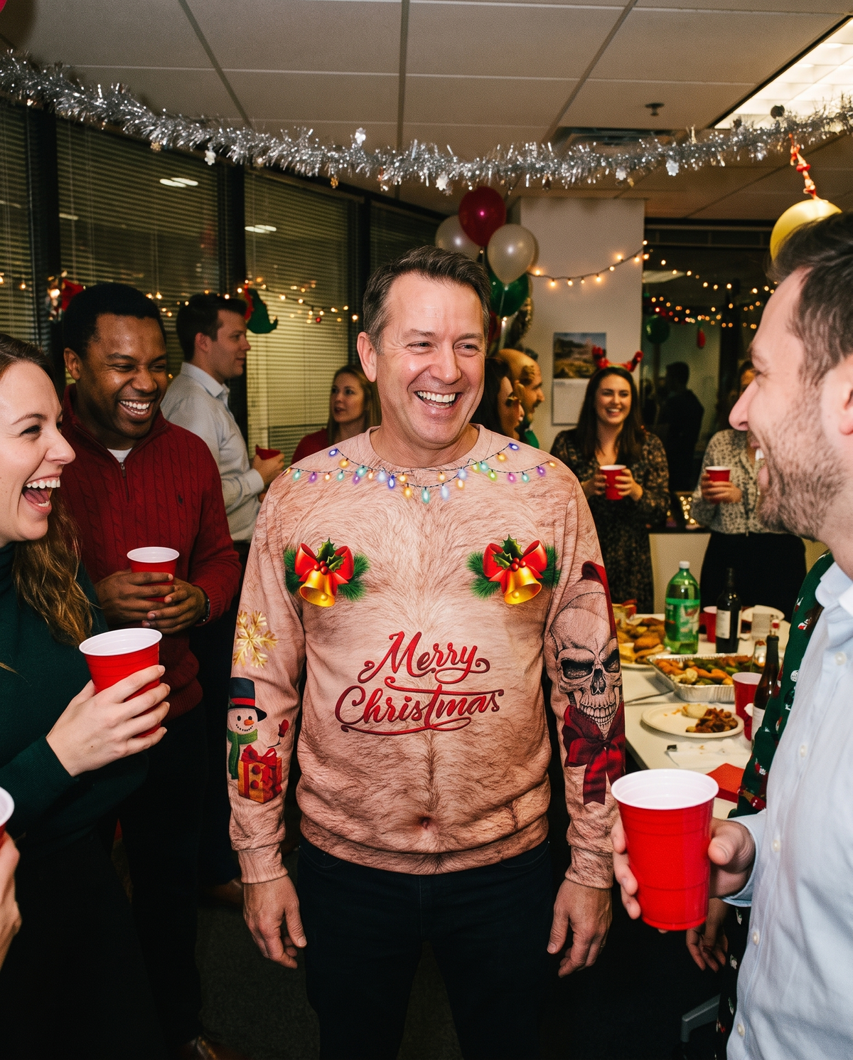 Funny 3D Ugly Christmas Sweater – Busty, Hairy Chest & Abs